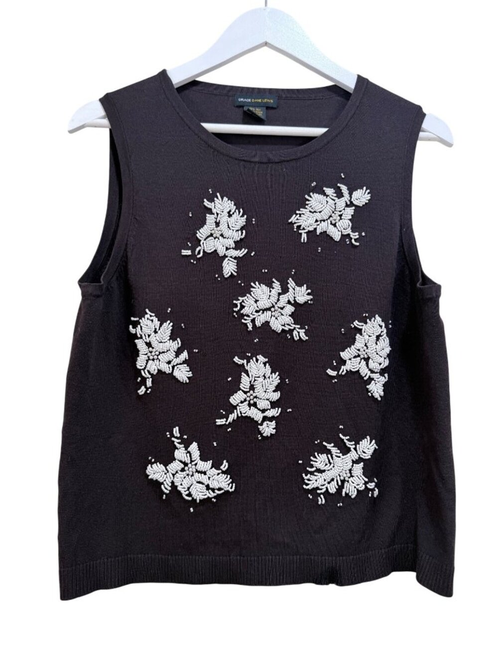 Y2K Beaded Embellished Silk Blend Sleeveless Sweater Tank Top Shell Medium